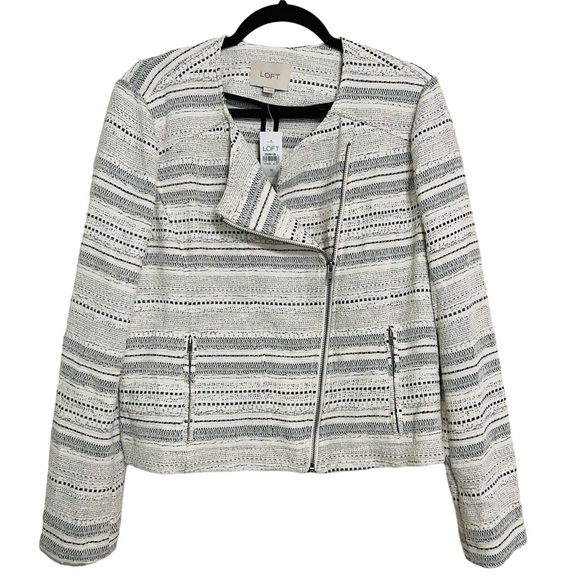 LOFT Jackets & Blazers - Ann Taylor Loft Textured Tweed Asymmetrical Striped Zip Moto Jacket Size 10